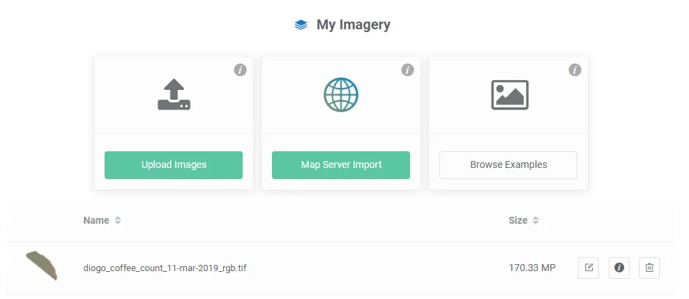 Screenshot of the imagery upload box in Picterra