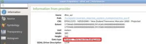 Screenshot of raster properties in QGIS