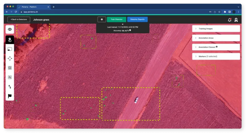 Custom detector for weed detection built on Picterra.
