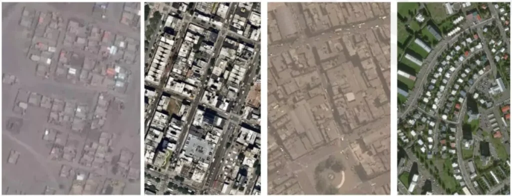 Satellite imagery of different types of buildings