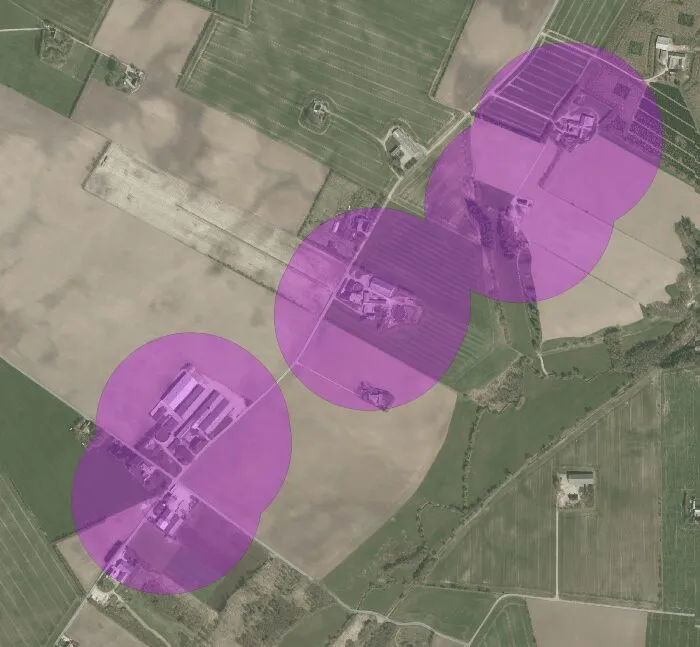 Screenshot of the zoomed-in view on example farms location