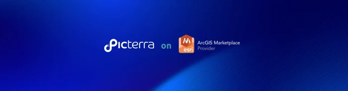 Picterra on ArcGIS Marketplace graphic with Picterra and Esri logos on a blue gradient background