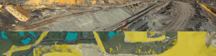 Mining site with Picterra overlay mapping land use and extraction areas