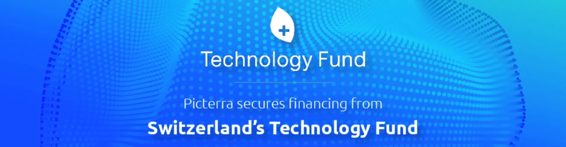 Graphic announcing Picterra secures financing from Switzerland’s Technology Fund with blue background
