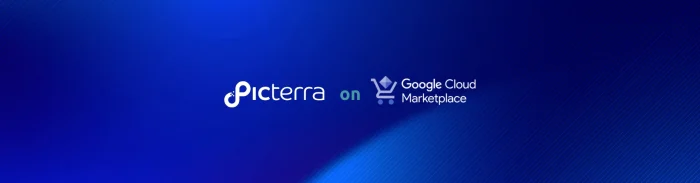 Picterra logo on Google Cloud Marketplace graphic with blue background